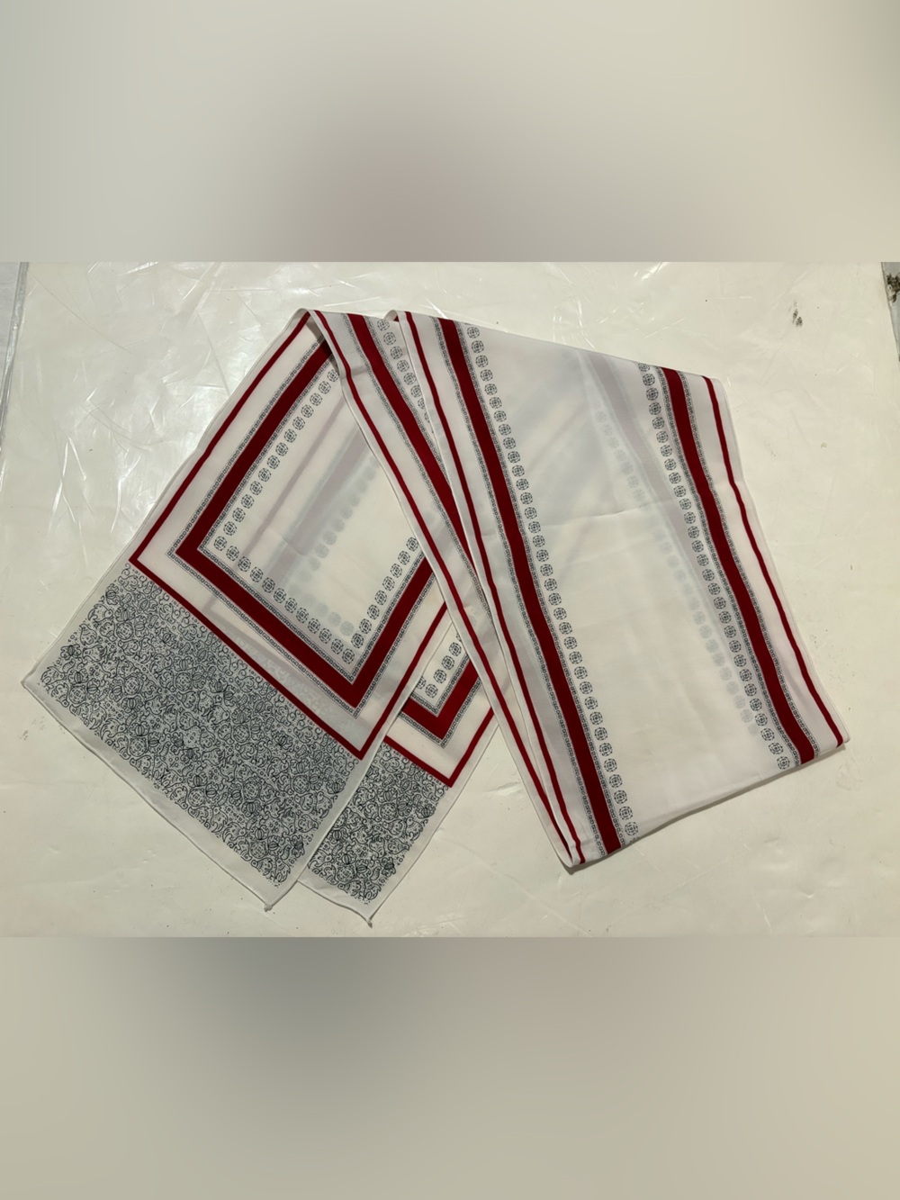 White and Red Printed Women's scarf 8 by 54 inches